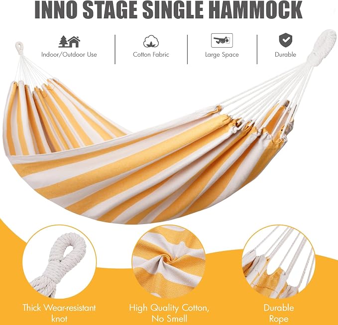INNO STAGE Brazilian Double Hammocks - Woven Hammock Two Person Hanging Camping Bed for Patio, Backyard, Porch, Outdoor and Indoor Use - Soft Canvas Hammock with Portable Carrying Bag Yellow - Image 6