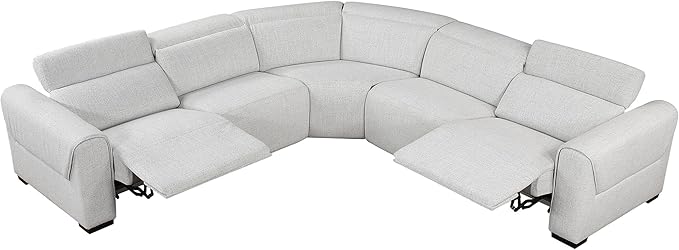 Lexicon Power Reclining Sectional Couches for Living Room-Modular Sectional Sofa, Wall Hugger, 3 Recliner Seats, Power Headrests, Charging Ports, 5 Seater Couch, Chenille Cloud
