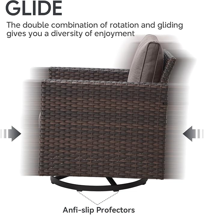 9 Piece Wicker Patio Furniture Set - Outdoor Swivel Rocker Chairs Set with Coffee Table, Rattan Chairs, 3 Seat Sofa & Ottomans, Patio Conversation Sets for Bcakyard Deck - Brown/Grey
