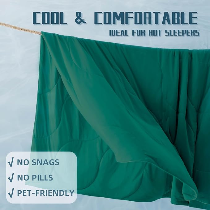 DOWNCOOL Cooling Comforter King Size, Green Cooling Blanket for Hot Sleeper, Lightweight & Breathable Blanket for Night Sweats,Dual-Side Cooling Summer Bedding,106"X90"