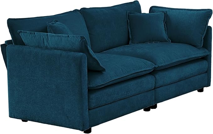 ERYE 2 PCS Oversized Living Room Sofa Sets Include Two Spacious Loveseats for 4-6 Persons, Modern Deep Seat Modular Cushions Sofa&Couch w/8 Pillows for Home,Apartment,Office, 76.7", Blue/2PCS