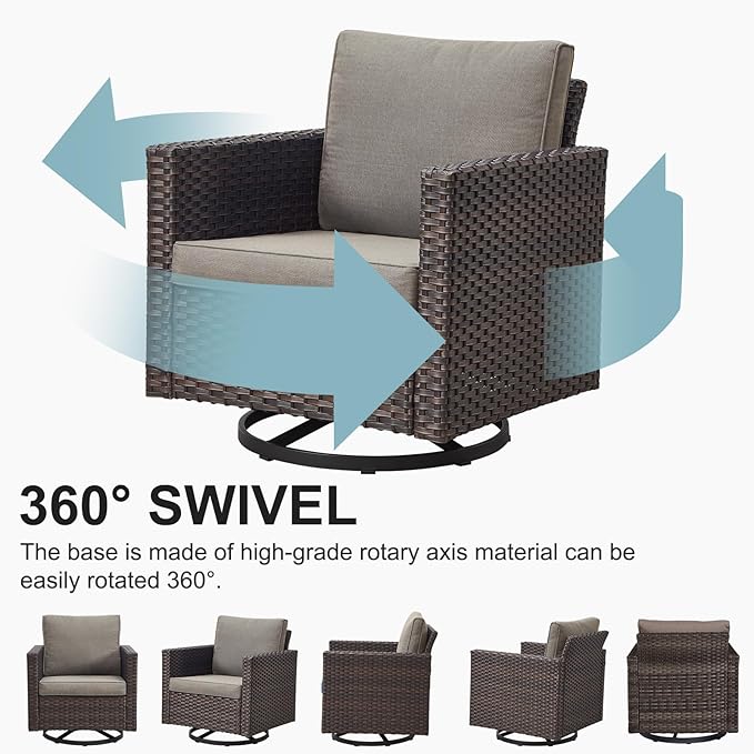 Belord Outdoor Sectional Sofa with 41" Propane Fire Pit Table - 9 Piece Patio Conversation Set with Storage Box and Swivel Rocker Chairs All-Weather PE Wicker Furniture Set Brown