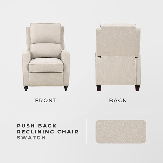Lexicon Push Back Recliner Chair Living Room, Reclining Sofa Chair, Modern Recliner, Fabric Recliner Arm Seat for Living Room/Office/Apartment, Beige