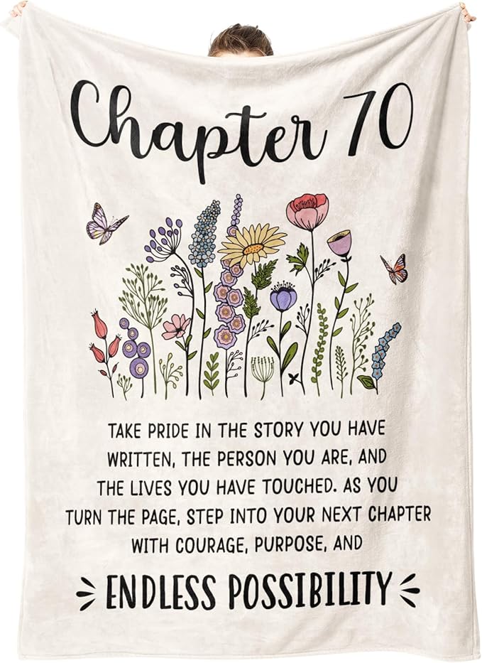 Afterprints 70th Birthday Gifts for Women, Chapter 70 Birthday Blanket, 70 Year Old Bday Gift for Woman, Mom, Friend, Sister, 70th Birthday Decorations, Turning 70 Throw Blankets 50'' x 60''