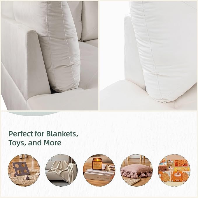 FONTOI L Shaped Sectional Couch Sofa, Modern Couches for Living Room, Comfy 4 Seat Modular Sectional Sofa with Ottoman Storage for Bedroom Apartment, White