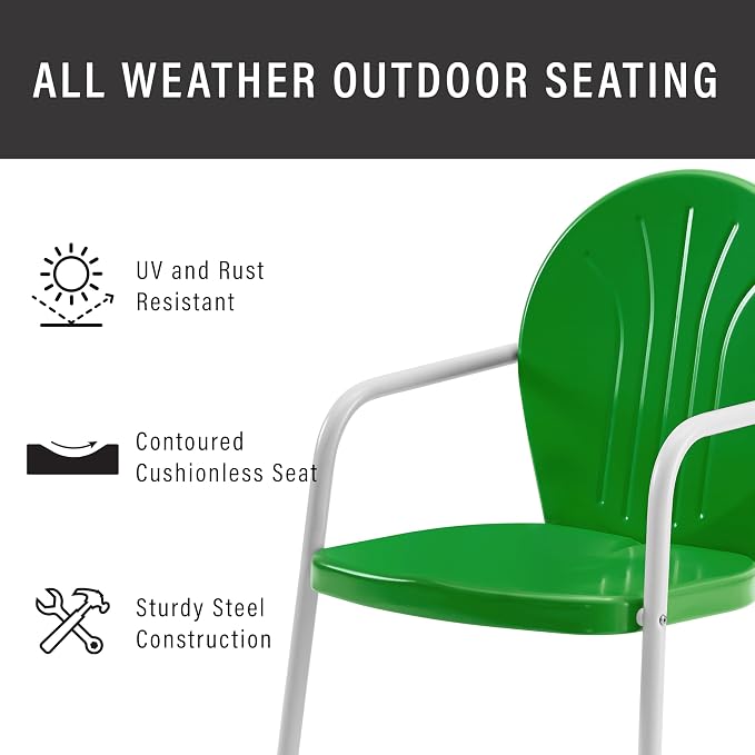 Crosley Furniture Griffith Outdoor Chair, Retro Metal Patio Chairs for Dining, Porch, Deck, Balcony, Grasshopper Green - Image 10