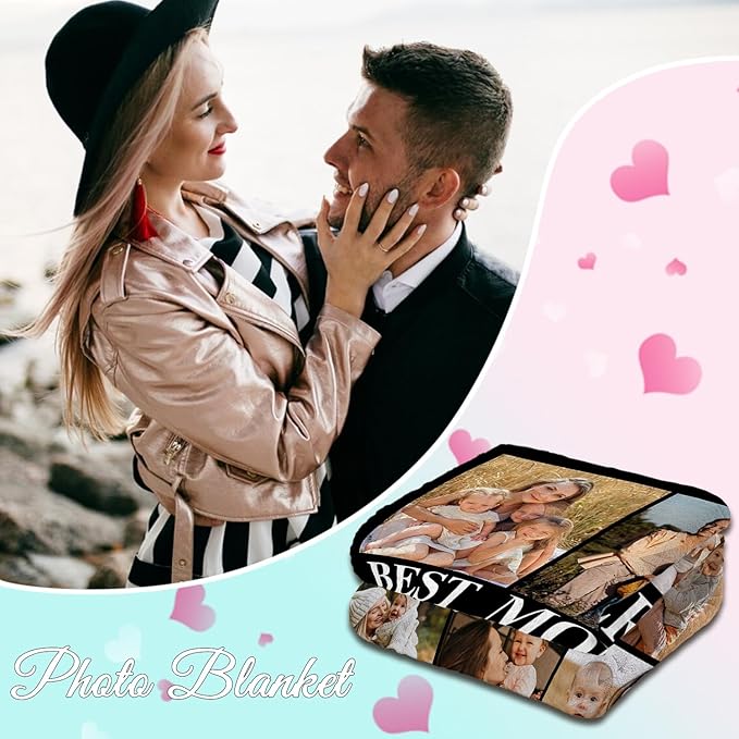 ROMANDY Ships Next Day Custom Blanket with Picture Customized Banket Personalized Throw Blankets Customizable Photo Blankets Customize Gifts for Mom Dad Girlfriend Boyfriend Wife Husband Her Him