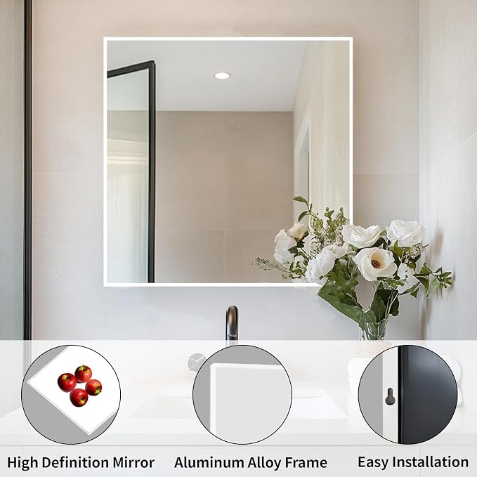 Sunniry Mirrors for Bathroom Sink, White Bathroom Mirror 24x24 inch, Wall Mirrors with Aluminum Metal Frame for Restroom, Cloakroom, Guest Room, Dressing Room. - Image 2