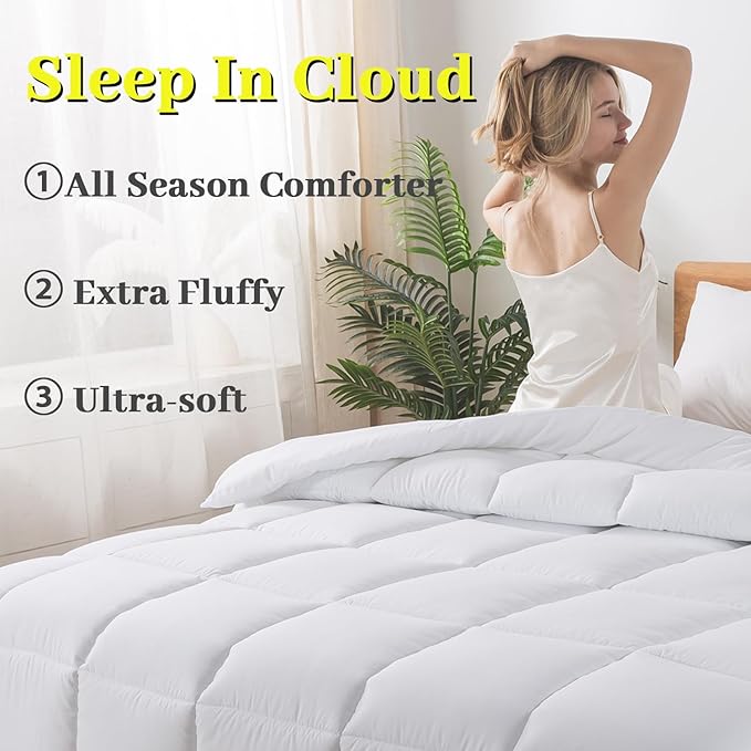 BedTreat Down Alternative Comforter Twin Duvet Insert with Corner Tabs, All Season Quilted Bed Comforter Box-Stitched Lightweight Quilt Twin Comforter White，Machine Washable Microfiber Bedding