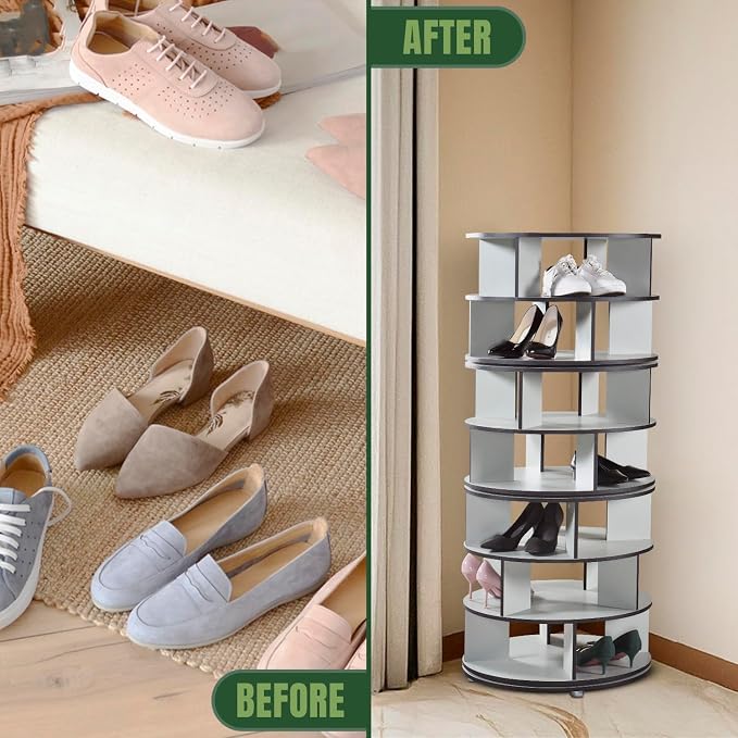 Kings Brand Furniture - 7-Tier Rotating Shoe Rack, 360° Revolving Lazy Susan Spinning Shoe Rack Tower Storage Organizer for Closet Entryway Bedroom Hallway, Green - Image 5