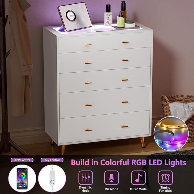 Closet Island with Drawers, Glass Top, Closet Island with LED Lights, Jewelry Dresser Display and Bedroom Island & Walk-in Closet Island for Bedroom, Cloakroom, White