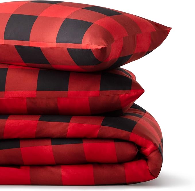 LINENSPA All Season Hypoallergenic Down Alternative Microfiber Comforter, Queen, Red/Black