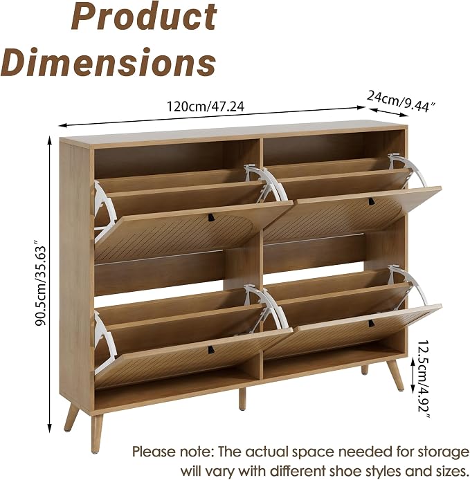 Fsbecl Shoe Storage Cabinet for Entryway with 4 Flip Drawers, Narrow Shoe Organizer with Fluted Panel, Freestanding Wood Hidden Shoe Cabinet (Wood Color, 4 Flip Drawers) - Image 2