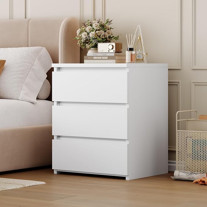 FOTOSOK White Nightstand with 3 Drawers, White Bedside Table Night Stand for Bedroom with Cut-Out Handle, Sofa Side Table 3 Drawer Nightstand for Bedroom, 17.7W*15D*21.7H - Image 7