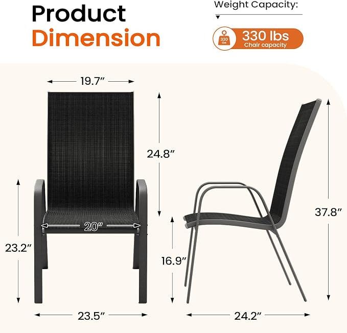 JEAREY Patio Dining Chairs Set of 4, Outdoor Stackable Dining Furniture Set, All Weather Dining Set for Lawn, Garden, Backyard, Poolside, Black - Image 3