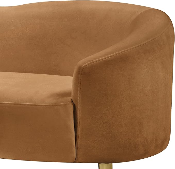 Meridian Furniture 659Saddle-L Ritz Collection Modern | Contemporary Upholstered Loveseat with Rich Saddle Velvet, Gold Metal Legs, Curved Contemporary Design, 67" W x 31.75" D x 30.5" H, Saddle