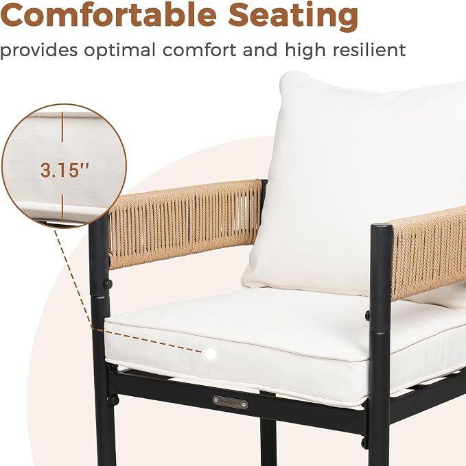 Grand patio Outdoor Dining Set for 6, 7PCS Patio Table and Chairs Set, Metal Woven Wicker Fixed Patio Chairs with Thickened Cushions & Rectangular Woodgrain Dining Table with Umbrella Hole (Natural) - Image 7
