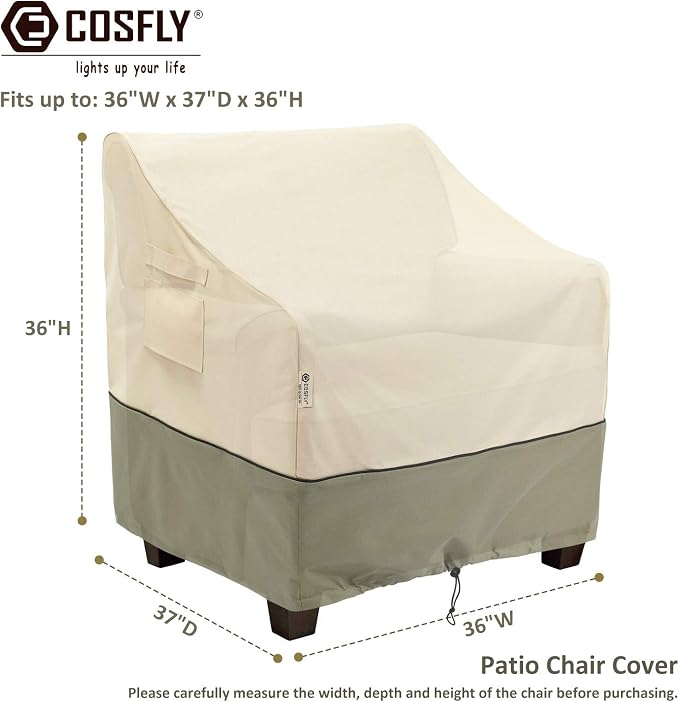COSFLY Outdoor Furniture Patio Chair Covers Waterproof, Lounge Deep Seat Cover, Lawn Furnitures Covers Fits up to 36W x 37D x 36H inches(2 Pack) - Image 2