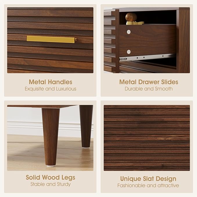Alohappy Night Stands with Charging Station Set of 2, Mid Century Modern Nightstands, Wooden Bedside Table for Bedroom, End Table with Storage Drawers, Bed Side Table with USB Outlets, Brown 2pcs - Image 6