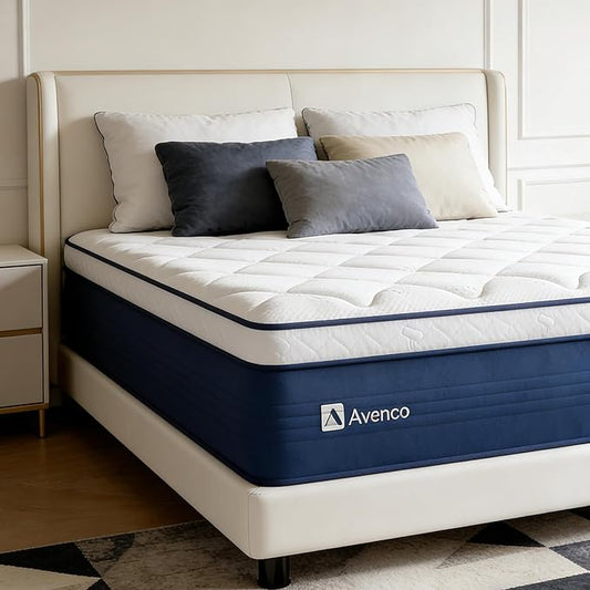 Avenco 14 Inch King Size Mattress in a Box, Hypoallergenic & Back Pain Relief, Hybrid King Mattresses with Smarts Coils, Fiberglass Free CertiPUR-US Certified Colchones No Box Spring Needed