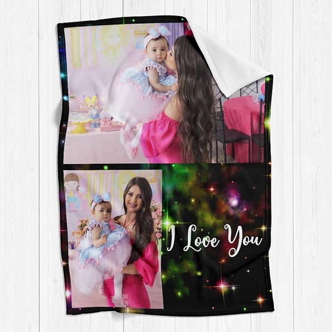 Printwoo Personalized Gifts for Mom, Custom Blanket with Photos, Personalized Photo Blankets Using My Own Photos, Customized Blankets with Pictures, Birthday Gifts for Women Men Baby Child