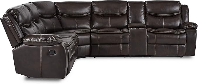 Lexicon Bay 3-Piece Manual Reclining Sectional Sofa, Dark Brown
