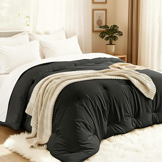 Comforters Oversized Queen Size, All Season Quilted Bed Comforter, Ultra-Soft Down Alternative Duvet Insert with 4 Tabs, Lightweight Bedding Blanket - Machine Washable, Dark Gray