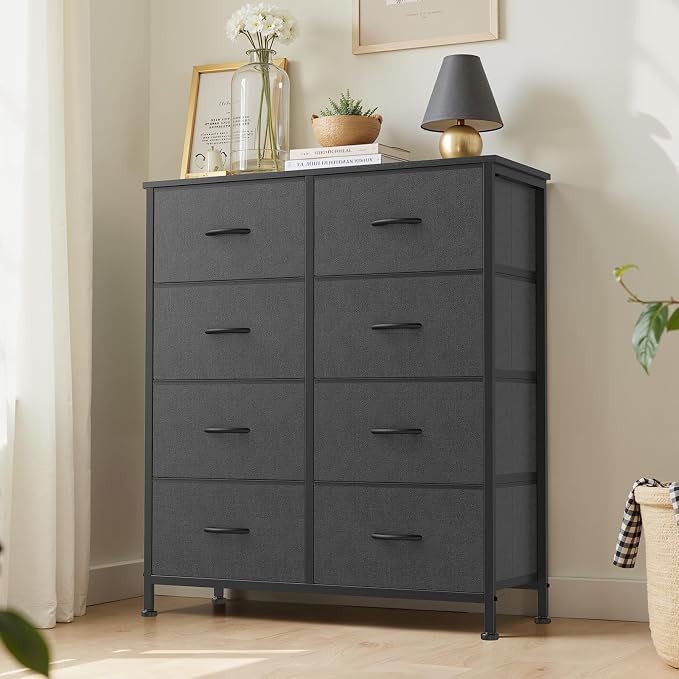 Sweetcrispy Dresser for Bedroom, Fabric Dresser with 8 Drawers, Chest of Drawers for Closet, Living Room, Sturdy Steel Frame, Wooden Top, Easy Pull Handle, Ash - Image 2