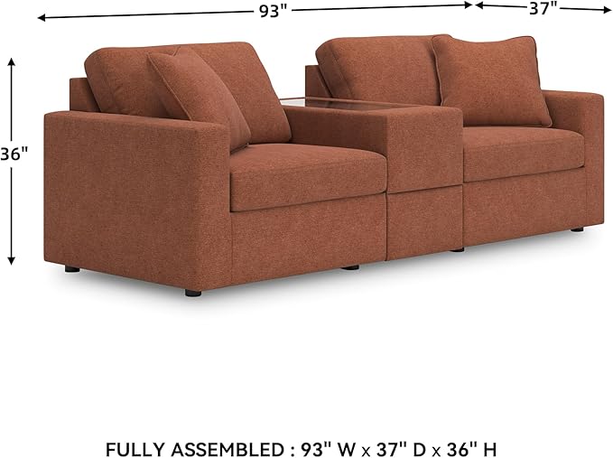 Signature Design by Ashley Modmax Urban Modular Stain Resistant 3-Piece Sectional with Storage Console, Drawer and 2 Accent Pillows, Orange