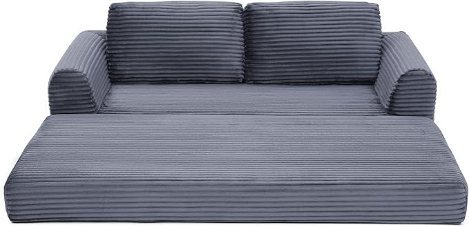 Foldable Boneless Love Seat Couches in a Box, Modern Floor Foam Sleeper Sofa Bed 2-in-1 Convertible Cloud Sofa for Home Apartments Bedroom