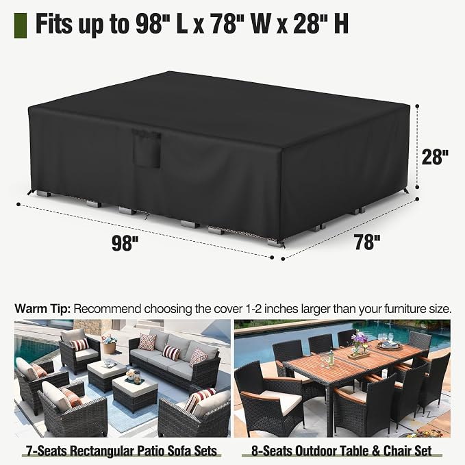 MR.COVER Outdoor Furniture Cover Waterproof, Rectangular Patio Sofa Cover, Summer UV Resistant & Winter Snow Proof 600D Heavy Duty Outdoor Table and Chair Protection Size 98L x 78W x 28H inch - Image 2