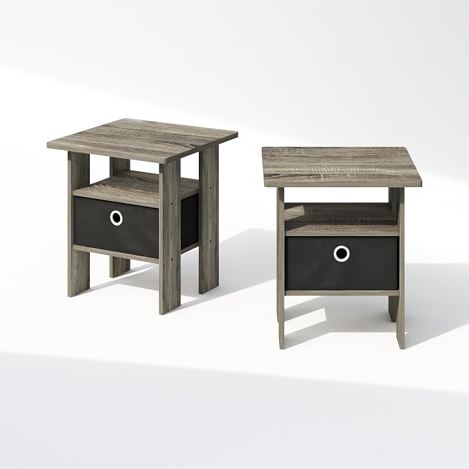 Furinno TIDUR Night Stand Set of 2, Open Shelf Design Nightstand with Storage Bin, Bedside Table, End Table, Side Table, for Bedroom, Closet, Dorm, French Oak - Image 5