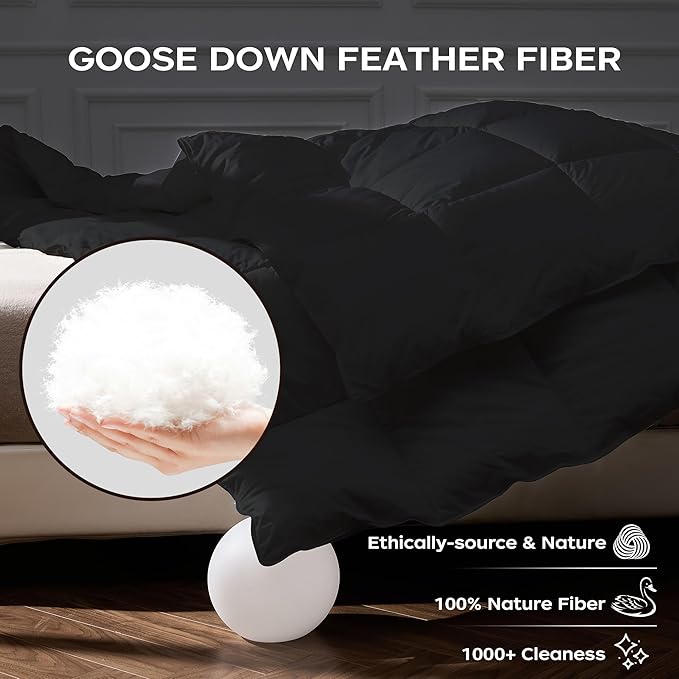 puredown® Goose Feather Down Fiber Comforter Twin Size, Lightweight 100% Cotton Duvet Insert Medium Warmth, Cloud Soft Hotel Luxury Collection Bedding Comforters Black 68"x90"