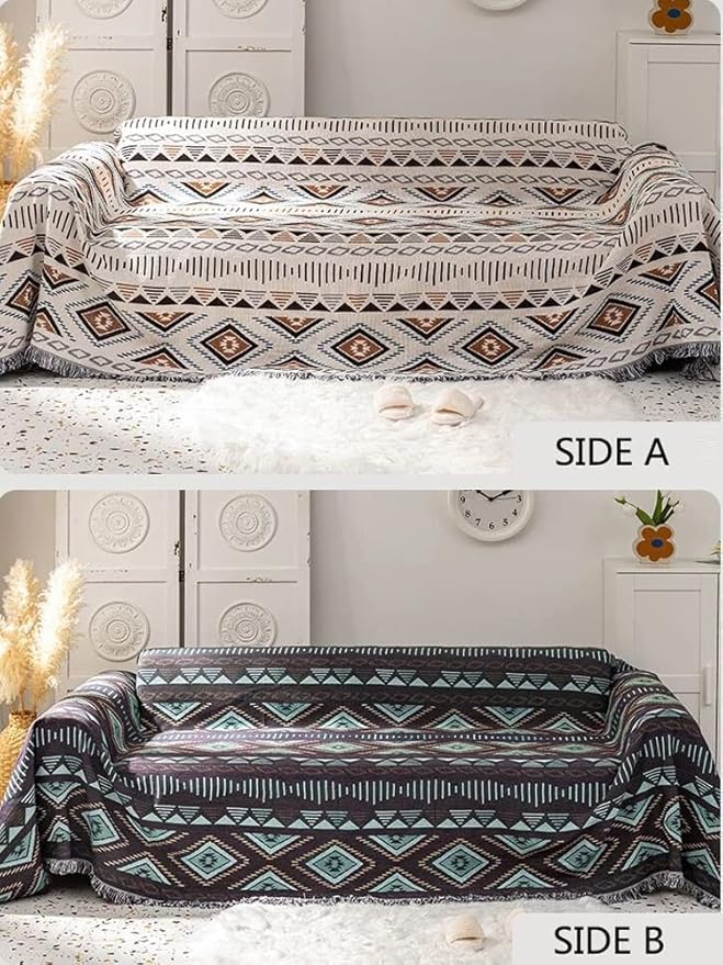 Lqprom Boho Throw Blankets Knit Bed Blankets with Tassel Aztec Western Throws Cover Christmas Decor for All Season Sofa Couch Chair Outdoor Camping Picnic Tent Beach Car Traveling 51"x63"