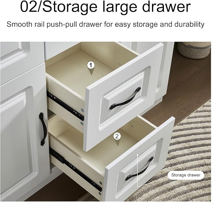 GraceGrove Armoire Wardrobe Closet with 3 Door Armoires and Wardrobes with 2 Drawers Tall Cabinet for Large Capacity, Closet Wardrobe Cabinet with Hanging Rail and Metal Handle for Bedroom White