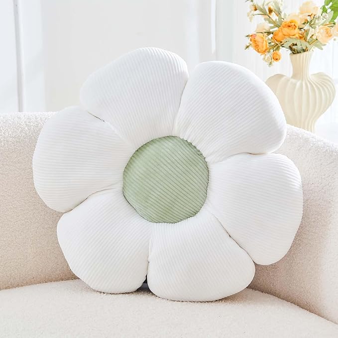 Kcvvcr White Flower Pillow, 17.7" Cute Flower Shaped Floor Pillow, Aesthetic Floral Plush Daisy Decorative Throw Pillows for Bed Sofa Couch
