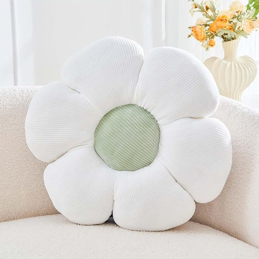Kcvvcr White Flower Pillow, 19.6" Cute Flower Shaped Floor Pillow, Aesthetic Floral Plush Daisy Decorative Throw Pillows for Bed Sofa Couch
