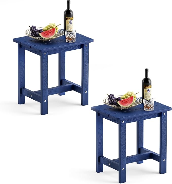 LUE BONA Outdoor Side Table Set of 2, HDPS Small Outdoor Table, Adirondack Side Table, Outside End Table for Patio, Porch, Deck, Pool, Weather Resistant/Easy Maintenance/Indoor or Outside Use, Navy by LUEBONA
