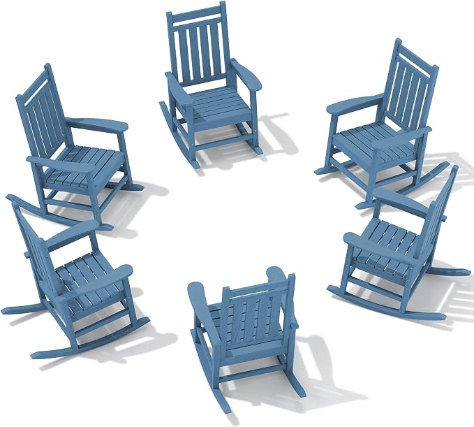 SERWALL HDPE Outdoor Rocking Chair Set of 6, Patio Rocking Chairs for Adults, All Weather Outdoor Rockers for Lawn, Blue by SERWALL
