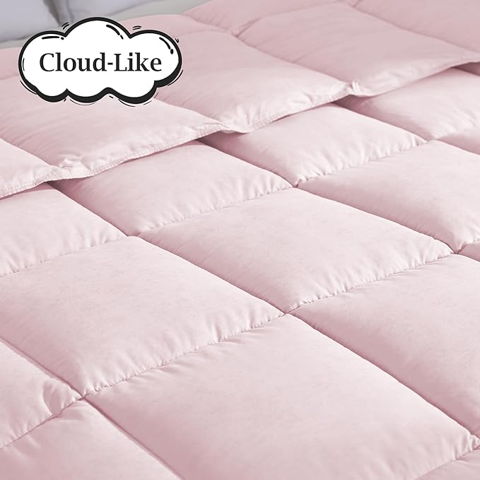 Peace nest Queen Size Goose Feather Fiber and Down Comforter Fluffy Duvet Insert All Season Hotel Luxury Bedding Comforters Soft Medium Warmth 88x88 Inches Pink