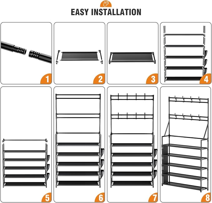 OYREL Shoe Rack 5 Tier Shoe Racks Organizer 20-25 Pairs Shoes Rack for Closet Entrance Shoe Storage Organizer with Hooks and Side Pocket Entryway Shoe Holder Space Saving Free Standing Shoe Racks - Image 7