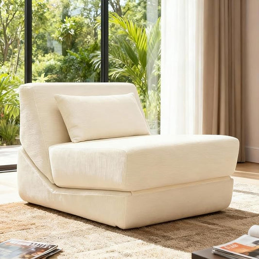 Folding Sofa Bed Chair, 3 in 1 Convertible Sleeper Chair Bed w/Pillow Handle, Floor Sofa Lounge w/Back Support & Removable Washable Cover for Living Room, Bedroom, Apartment (White) | Washable Cover, Sleeper Chair, Folding Sofa Bed