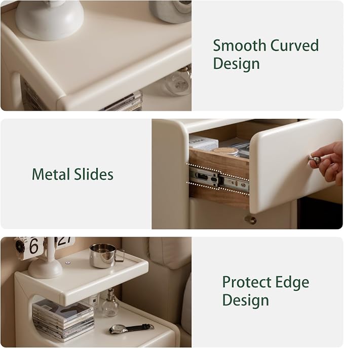 White Wood Nightstand Set of 2, Modern Nightstands with LED Light, Rolling Side Table with Storage, Small Bedside Table for Bedroom or Dorm, 21.9" H - Image 7
