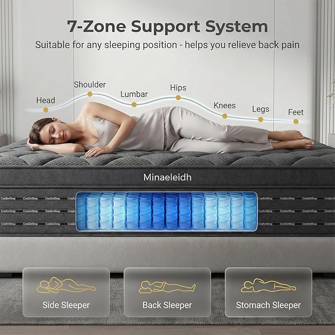 King Size Mattress 14 Inch, Medium Firm Boxed Hybrid Mattress, Cooling Gel Memory Foam & Motion Isolation Pocket Coils, 350lbs+ Edge Support, Fiberglass-Free, 365-Night Trial, for Master Room, Family