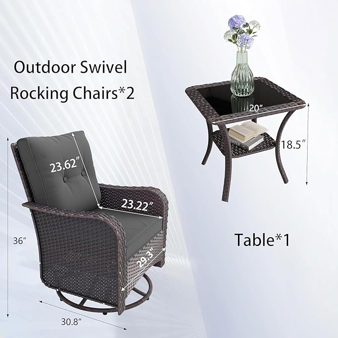 16 PCS Outdoor Patio Furniture Set,Outdoor Sectional Furniture with 45" 55000 BTU Gas Propane Fire Pit Table,All Weather PE Rattan Wicker Patio Conversation Set,Swivel Rocking Chairs Set,Grey
