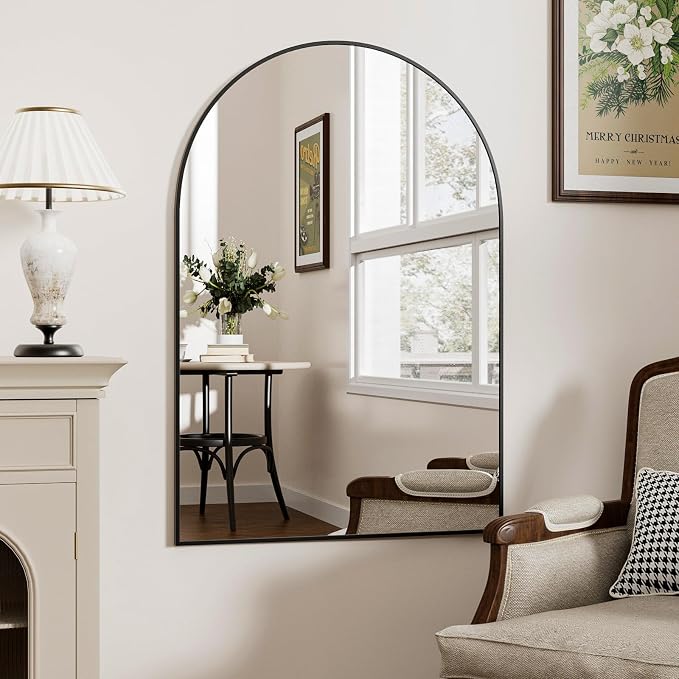 Rowjut Arched Wall Mirror 30"x20"Window Mirrors, Decorative Wall & Iron Framed Bathroom Mirror, Arched Top Wall Mirrors for Entryway. Living Room, Bedroom, Fireplace .（Black - Image 6