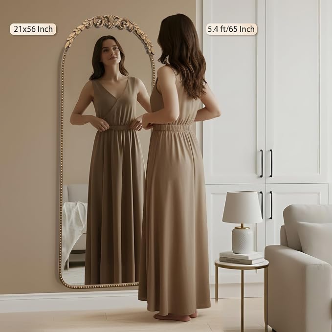 Besdomus Vintage Full Length Mirror: 56"x 21" Large Gold Floor Mirror - Traditional Ornate Baroque for Bedroom/Cloakroom/Entryway/Hallway - Home Decor for Living Room - Image 2