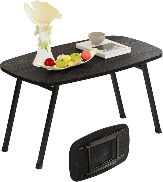 Foldable Coffee Table for Small Spaces,Small Coffee Table Folding,Rectangular Center Table for Living Room, Modern Floor Table,Mid Century Low Tables for Home, Office, Dorm,Easy Assembly,Black