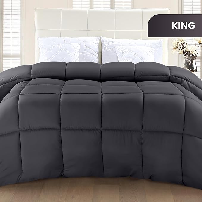 Utopia Bedding King Comforter Duvet Insert, Quilted Grey Comforter with Corner Tabs, Box Stitched Down Alternative Comforters King Size 90 x 102 inches