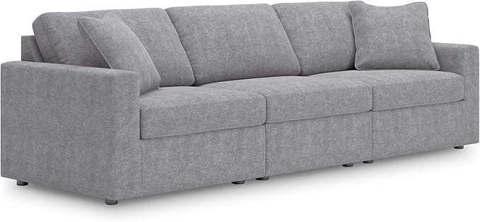 Signature Design by Ashley Modmax Casual Modular Stain Resistant 3-Piece Sofa with Removable Covers and 2 Accent Pillows, Light Gray